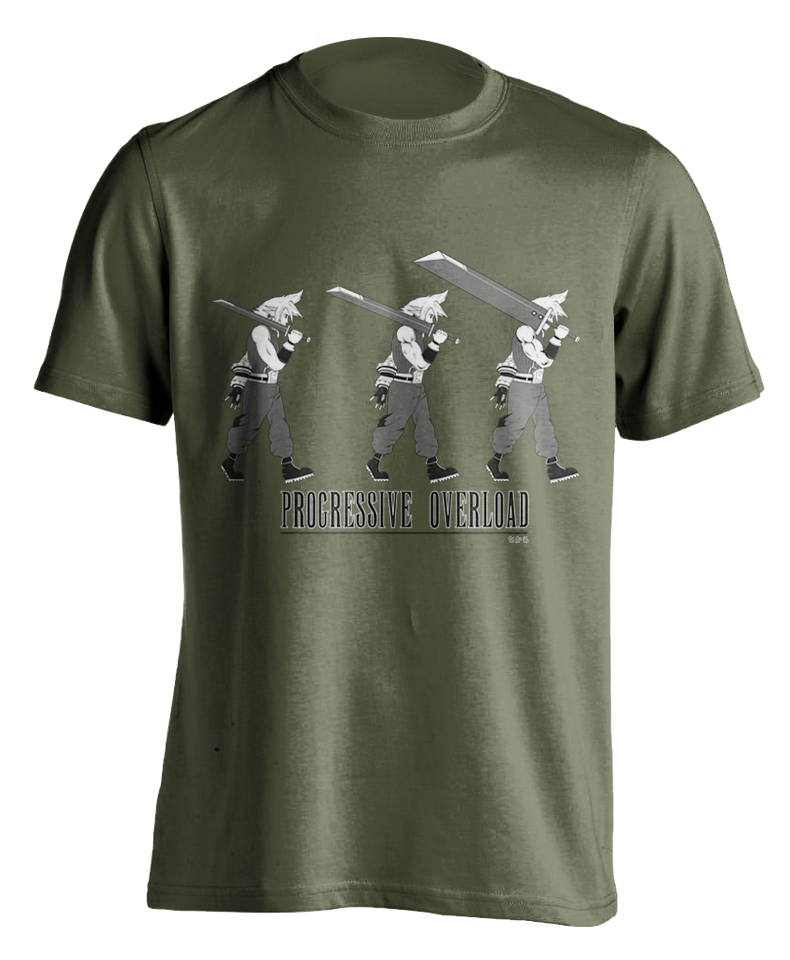 army green "Progressive Overload" T-shirt